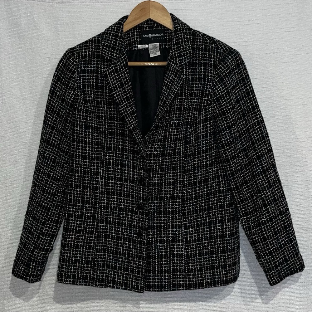 VTG Sag Harbor Petite Black Multicolor Tweed Blazer Womens 6P Career Jacket